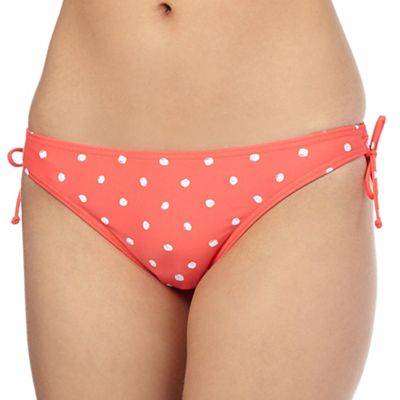 Beach Collection Coral spotted ruched side bikini bottoms